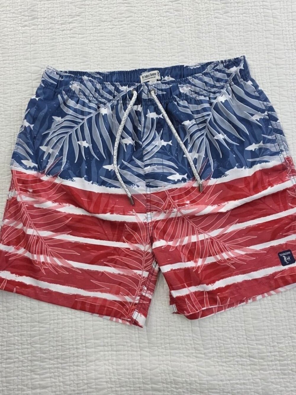 The Endless Summer Swim Trunks Shorts Mens XL 34-36 Red White Blue 5" Inseam